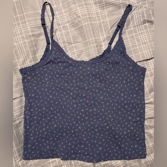 EUC PINK Victoria’s Secret Floral Crochet Trim Lounge Sleep Tank - Picture 1 of 7